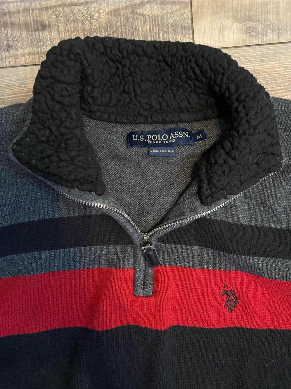 U.S. Polo Assn. Black, Gray & Red Half-Zip Striped Sweater - Picture 2 of 4